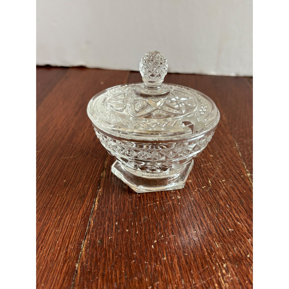 Imperial Glass Cape Cod Clear Pressed Glass‎ Jam Mustard Jar with Lid Vintage
